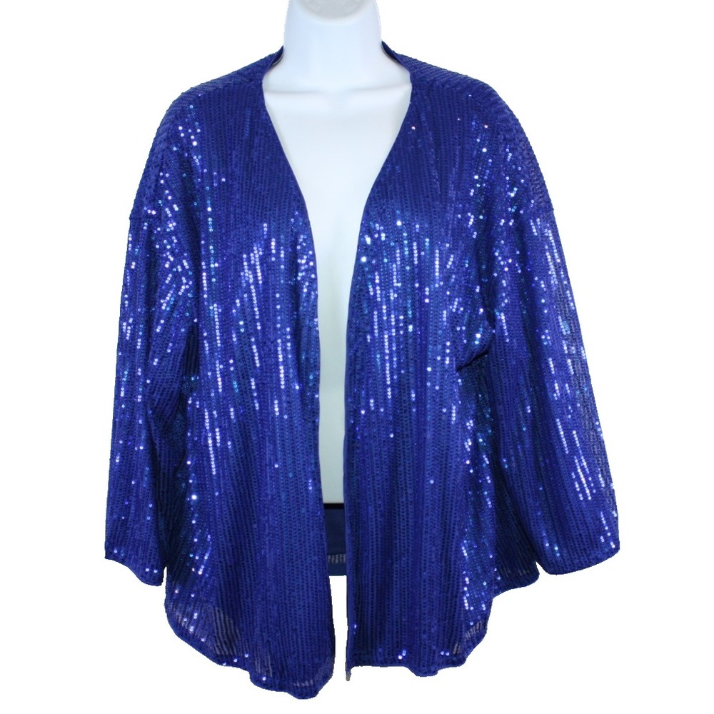 Grace Karin Royal Blue Open Front Cardigan Size 2XL Sequin Jacket Evening NWT